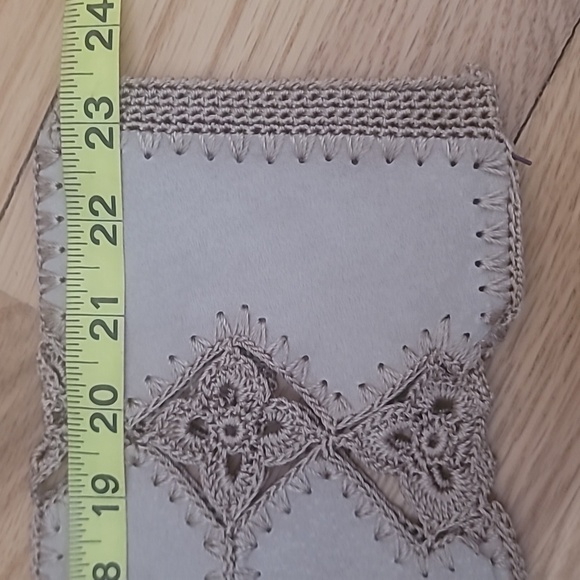 Suede crocheted panel cardigan or lightweight jacket tan beige cream - Picture 14 of 15